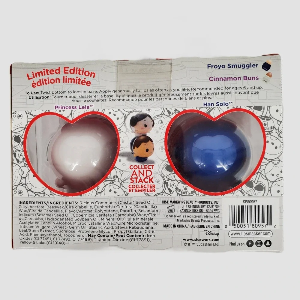 Star Wars Tsum Tsum‎ Lip Smacker Han Solo Princess Leia Limited Edition Set 2pc
